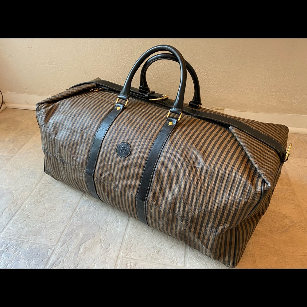 Fendi Duffle large gym bag striped signature brown gold